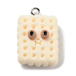 Бежевый Подвески из смолы с имитацией еды на тему печенья, забавные прямоугольные подвески в виде глаз с железными петлями с платиновым покрытием, бежевые, 23.5x16.5x7 мм, отверстие : 2 мм