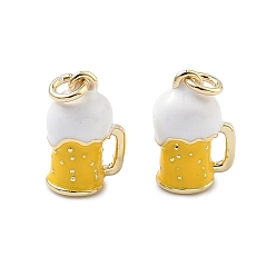 Золотистый Латунные подвески, с эмалью, подвески в виде пивных чашек, без свинца и без кадмия, долговечный, стойки покрытие, реальный 18 k позолоченный, золотые, 12x8x6 мм, Перейти кольцо: 4x1 мм, внутренний диаметр: 2 мм