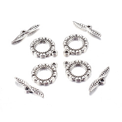Antique Silver Tibetan Style Toggle Clasps, Flat Ring, Lead Free and Cadmium Free, Antique Silver, 24x17x2mm, Hole: 2mm