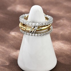 Платиновый & Золотой Женские кольца-пальцы с микропаве из кубических цирконий из латуни, платиной и золотом, 7.5 мм, размер США 8 1/2 (18.5 мм)