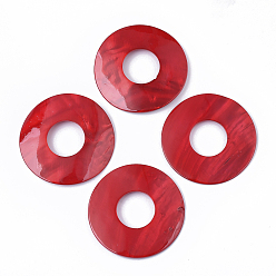 Red Spray Painted Freshwater Shell Pendants, Donut, Red, 60x3mm, Hole: 23.5mm