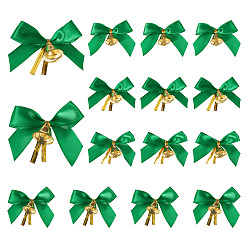 Зеленый 20шт полиэстеровый бант, подарочные банты, со стяжками из железной проволоки и колокольчиком, для украшения подарочной упаковки, рождественские украшения, зелёные, 50x55x16 мм