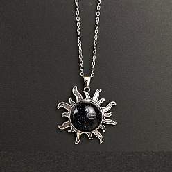 Синий Драгоценный Камень Синтетический синий золотистый камень, подвеска в виде солнца, цепочка из сплава, винтажные ожерелья, платина, 19.69 дюйм (50 см)