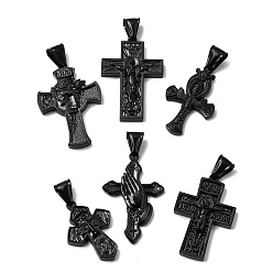 Черный 304 подвески из нержавеющей стали, ионное покрытие (ip), крестик, чёрные, 29~38x20~26x3.5~6 мм, отверстие : 4x9 мм