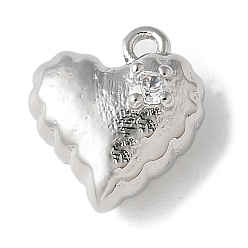 Платина Латунные микро проложить кубического циркония подвески, сердце прелести, прочное покрытие, без кадмия и без свинца, платина, 10.5x9.5x5.5 мм, отверстие : 1 мм