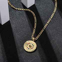 Настоящее золото 18K 304 ожерелья из нержавеющей стали с разноцветными стразами и знаком зодиака для женщин, ионное покрытие (ip), реальный 18 k позолоченный, 20.37 дюйм (51.75 см)