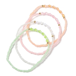 Mixed Color Glass Seed & Bicone Acrylic Beaded Stretch Bracelet, Mixed Color, Inner Diameter: 2-1/8 inch(5.5cm)