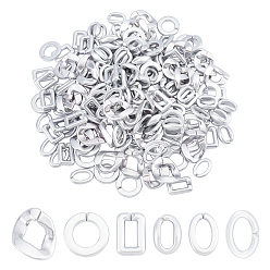 Silver Opaque Spray Painted Acrylic Linking Rings, Quick Link Connectors, for Chains Making, Mixed Shapes, Silver, Acrylic Linking Rings: 240pcs