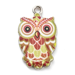 Коричневый Печатные подвески сплава, платина, очарование совы, коричневые, 23x13.5x2 мм, отверстие : 1.7 мм