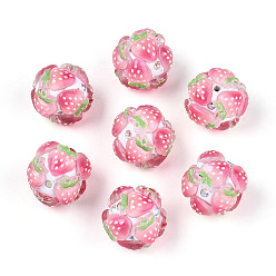 Клубника Круглые бусины из смолы в виде фруктов, с полимерной глиной и горным хрусталем, клубника, 17~21.5 мм, отверстие : 2~2.5 мм