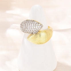 Настоящее золото 18K Манжеты из латуни с микро паве кубический цирконий для женщин, без кадмия и без свинца, реальный 18 k позолоченный, 15.5 мм, внутренний диаметр: регулируемый