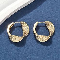 Настоящее золото 18K Латунные серьги обруча, твист, реальный 18 k позолоченный, 19.5x20x6.5 мм