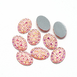Pink Кабошоны из смолы, Дно посеребренные, с покрытием AB цвета, овальные, розовые, 18x13x2.5 мм