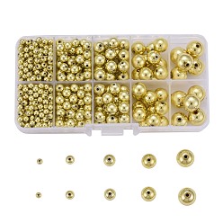 Golden Plated 5 Sizes Plating Acrylic Beads, Round, Golden Plated, 4~12mm, Hole: 1mm, 542pcs/Box