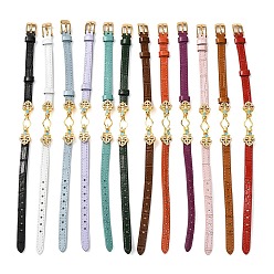 (52) Непрозрачная лаванда Регулируемый браслет из коровьей кожи для изготовления бусин, с фурнитурой в виде цветов из латуни, инкрустированной микрофиброй и синтетическим бирюзовым камнем, и застежками из нержавеющей стали., золотые, разноцветные, пригодный для 304 мм бусы, 11 дюйм (9.61 см)