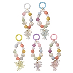 Mixed Color Lily Flower Acrylic Pendant Decorations, with Resin Beads and Alloy Spring Gate Rings, Mixed Color, 120~123x31.5mm
