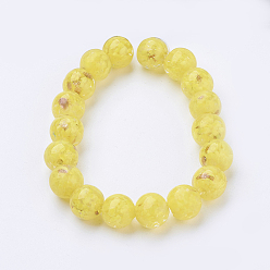 Yellow Handmade Gold Sand Lampwork Beads Strands, Round, Yellow, 15~16mm, Hole: 2~3mm, about 12pcs/strand, 6.88 inch(17.5cm)