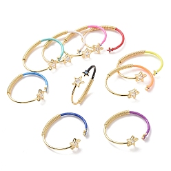 Mixed Color Enamel Star with Evil Eye Open Cuff Bangle with Clear Cubic Zirconia, Real 18K Gold Plated Brass Jewelry for Women, Mixed Color, Inner Diameter: 2-5/8 inch(6.6cm)