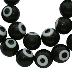 Black Handmade Lampwork Beads, Evil Eye, Round, Black, 10mm, Hole: 1.5mm, about 38pcs/strand