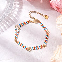 Разноцветный Стекло бисер ссылаются браслеты, двухрядные браслеты для женщин, с золотой фурнитурой 304 из нержавеющей стали, красочный, 7 дюйм (17.8 см)