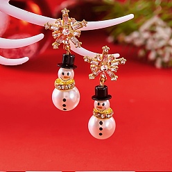Золотой Серьги сплава, с горным хрусталем и пластиком, снеговики, золотые, 52x21 мм