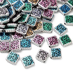 (52) Непрозрачная лаванда УФ-покрытие, напечатанное на непрозрачных акриловых бусинах, квадрат с печатью леопарда, разноцветные, 22x22x6 мм, отверстие : 3 мм