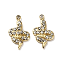 Настоящее золото 18K Ионное покрытие (ip) 304 брелоки из нержавеющей стали, с кристально горный хрусталь, очарование змеи, реальный 18 k позолоченный, 14x8x2 мм, отверстие : 1.2 мм