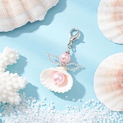 Pink Подвеска в виде ракушки-ангела, со стеклянными шариками и сплавов застежками когтя омара, розовые, 54~57.5 мм