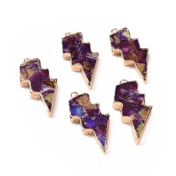 Индиго Подвески из окрашенной натуральной императорской яшмы, подвески молнии, с фурнитурой латунной золотого тона, индиговые, 39.5x16.5x4 мм, отверстие : 1.8 мм