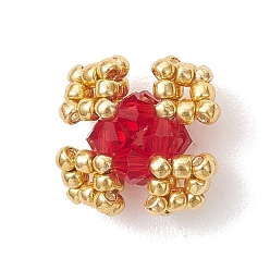 (123L) Белый крем непрозрачный блеск Прозрачные стеклянные бусины, цветок, со стеклом, граненые, огнеупорный кирпич, 14x14x8.5~10 мм, отверстие : 5x2 мм