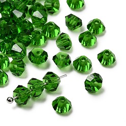 Зеленый К 9 стекло, имитация Австрийские кристаллические шарики, класс AAA, граненые, алмаз, зелёные, 6x4 мм, отверстие : 0.7~0.9 мм