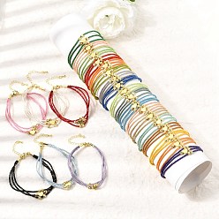 Mixed Color Polyester Multi-Strand Bracelets, Brass Heart Bead Bracelets with 202 Stainless Steel Lobster Claw Clasps, Golden, Mixed Color, 7.09 inch(18cm)