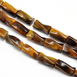 Tiger Eye Natural Tiger Eye Twist Column Beads Strands, 21x10x10mm, Hole: 1mm, about 20pcs/strand, 15.74 inch