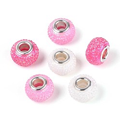 (52) Непрозрачная лаванда Европейские бусины из смоляных страз с большим отверстием, с платиновой латуни двойной ядер, рондель, разноцветные, 14x9 мм, отверстие : 5 мм