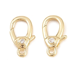 Real 18K Gold Plated Brass Micro Pave Clear Cubic Zirconia Swivel Lobster Claw Clasps, Swivel Snap Hook, Cadmium Free & Lead Free, Long-Lasting Plated, Rack Plating, Real 18K Gold Plated, 11x6x2.5mm, Hole: 1.2mm