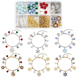 (52) Непрозрачная лаванда Наборы для изготовления браслетов своими руками, в том числе 304 браслеты из цепей из нержавеющей стали и открытые соединительные кольца, Стеклянные бусины, кулон сплава Rhinestone, латунные булавки с плоской головкой и открытые соединительные кольца, разноцветные, 180 мм
