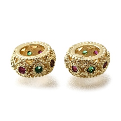 Золотой Латунные микропаве прозрачные кубические европейские циркониевые бусины, долговечный, плоско-круглые, бусины с большим отверстием, золотые, 8x4 мм, отверстие : 4.5 мм