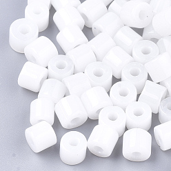White Glass Bugle Beads, Imitation Jade, Round Hole, White, 7~7.5x6~6.5mm, Hole: 2.5mm, about 800pcs/bag