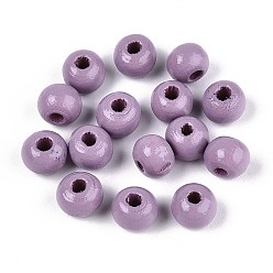 Средний Фиолетовый Круглые бусины из натурального дерева схима, окрашенные распылением, средне фиолетовый, 6~6.5x4.5~5 мм, отверстие : 1.6~1.8 мм