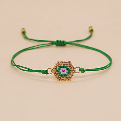 Зеленый Браслеты из стеклянных бус в богемном стиле, регулируемые браслеты из плетеного шнура из полиэстера для женщин, шестиугольник, зелёные