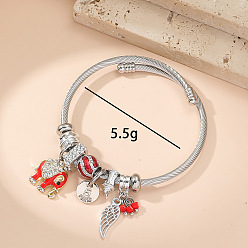 Красный Регулируемые европейские браслеты из нержавеющей стали, браслеты с подвесками для женщин, слон и крыло, со сплавом, стразами и эмалью, красные, внутренний диаметр: 2-1/8 дюйм (5.5 см)
