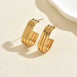 Золотой Тройные овальные серьги-гвоздики из нержавеющей стали, золотые, 25x7 мм