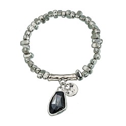 Платина Браслеты с подвесками из сплава и пластика CCB и стекла, вышитый бисером браслеты для женщин, самородки, платина, 7.09 дюйм (18 см)