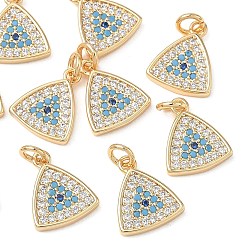 Real 18K Gold Plated SHEGRACE Brass Colorful Cubic Zirconia Pendants, Triangle Charms, Cadmium Free & Lead Free & Nickel Free, Real 18K Gold Plated, 11.5x9.5x1.5mm, Hole: 2.5mm