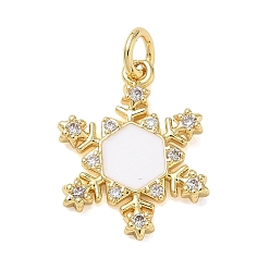 Настоящее золото 18K Рождественские подвески из латуни с микропаве из прозрачных кубических цирконий, с эмалью, прелести снежинки, стойки покрытие, долговечный, без кадмия и без свинца, реальный 18 k позолоченный, 18.5x14.5x2.5 мм, отверстие : 3.5 мм