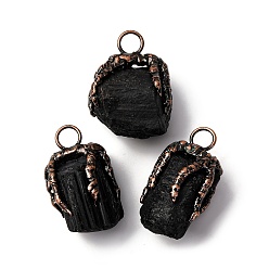 Турмалин Подвески из натуральных черных турмалиновых самородков, с латунной фурнитурой , Красная медь, 38~41x21~29x19~20 мм, отверстие : 6.5 мм