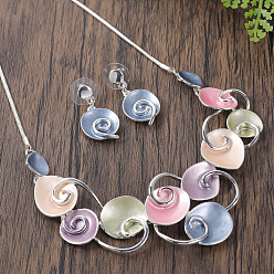 Разноцветный Комплекты ожерелий и серег-гвоздиков из сплава со спиральной круглой эмалью для женщин, красочный, Ожерелье: 430 mm