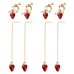 Золотой 4пары 2 стили клипсы из сплава в форме клубники и цепочка с кисточками, золотые, 27.5~93.5x8.5 мм, 2 пары / стиль