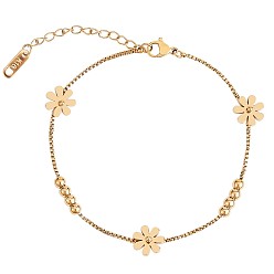 Золотой Женские браслеты на щиколотку из нержавеющей стали с цепочками-коробками, золотые, 7-1/2 дюйм (19 см)