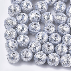Silver Polyester Thread Fabric Covered Beads, with ABS Plastic Inside, Round, Silver, 12x13mm, Hole: 2mm